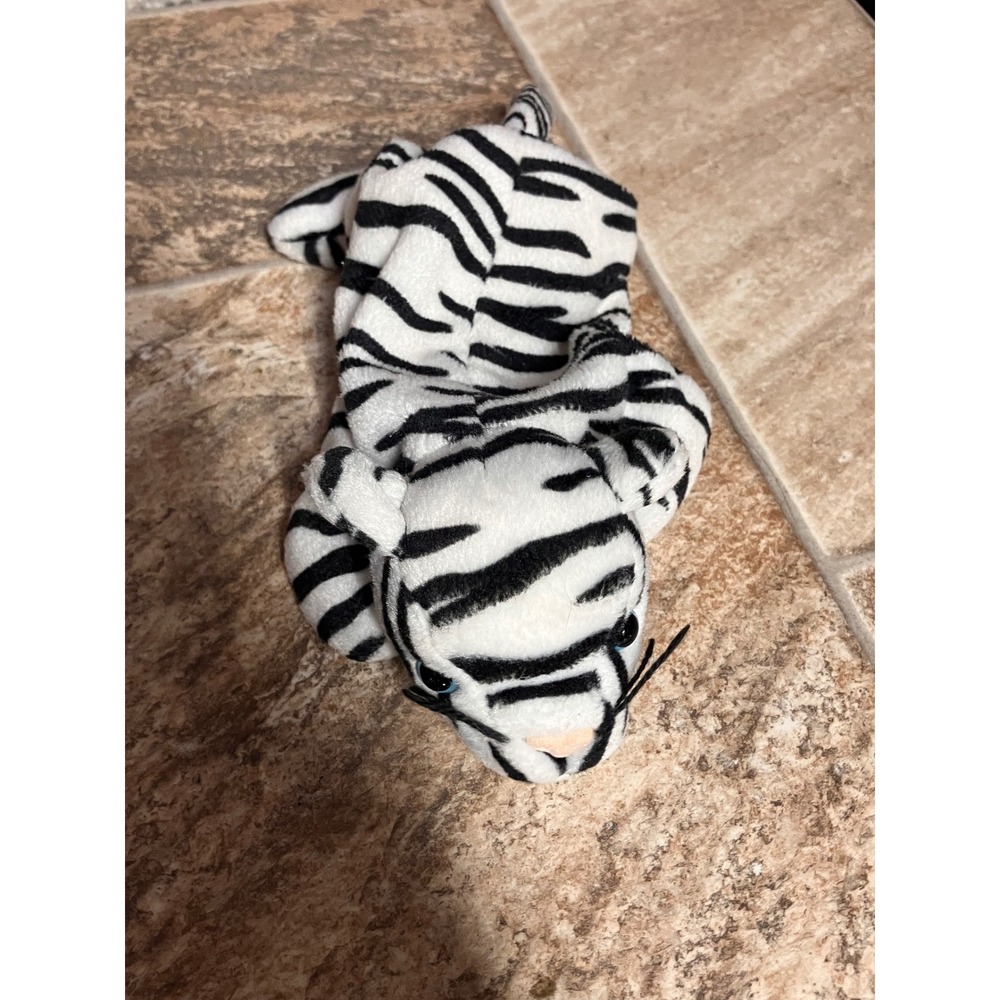 Ty Beanie Baby Blizzard White Tiger Plush 1996 Vintage Black White Striped‎ 8
